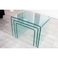 Dizajnový moderný Set 3 sklenených konferenčných stolíkov Ghost
