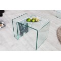 Dizajnový moderný sklenený štvorcový konferenčný stolík Ghost s priehradkou s oblými hranami 50 cm