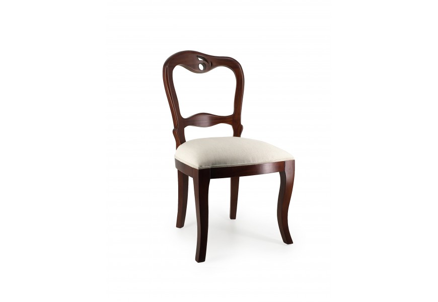 Exkluzívna masívna jedálenská stolička M-Vintage z mahagónového dreva s vyrezávaním