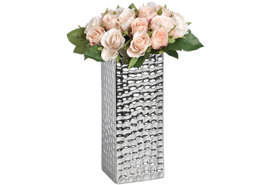 Strieborn&aacute; keramick&aacute; v&aacute;za "dimple efect" hranat&aacute;