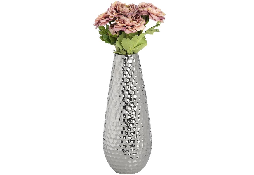 Strieborná zaoblená keramická váza "dimple effect" veľká