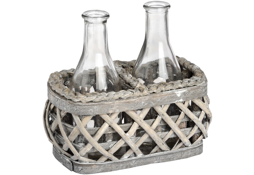 Dizajnov&yacute; &scaron;ed&yacute; ko&scaron;&iacute;k z vŕby s dvomi fľa&scaron;ami