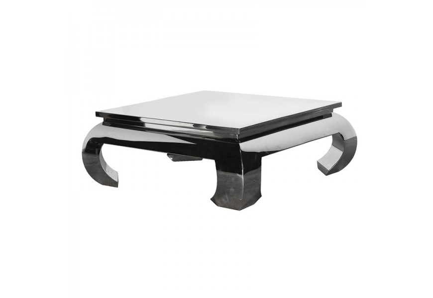 Nadčasový chrómový konferenčný stolík Cromia v art-deco štýle štvorcového tvaru