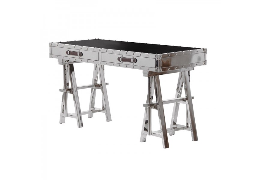 Luxusná chrómová art-deco konzola Cromia s dvomi zásuvkami