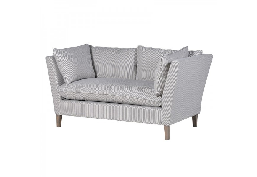 Štýlová retro čalúnená pásiková čierno biela dvojsedačka Malisa s bavlneným poťahom v obdĺžnikovom tvare 166 cm