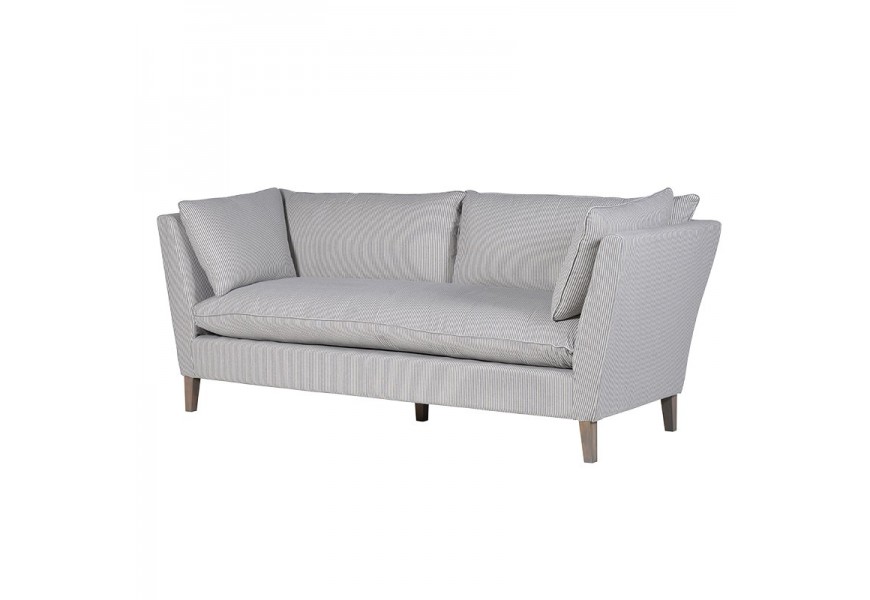 Štýlová pásikavá sedačka Strine v jemných bledých odtieňoch sivej s drevenými nohami