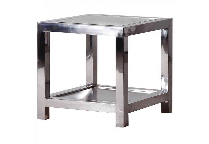 Luxusný chrómový príručný stolík Cromia štvorcového tvaru v art-deco štýle