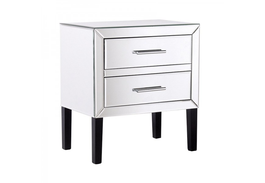 Štýlový zrkadlový nočný stolík Granada s čiernymi nohami