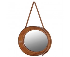 Štýlové koloniálne závesné zrkadlo s koženým rámom MERIDA