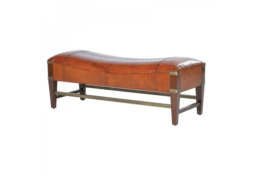 Luxusná lavica z pravej kože Pellia hnedej farby