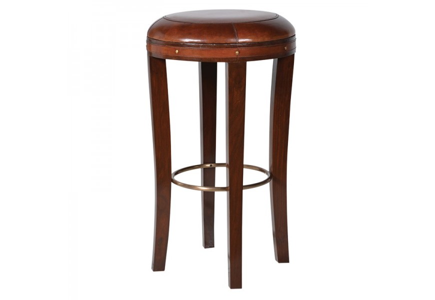 Koloniálna barová stolička Pellia s koženým sedadlom 42cm