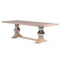 Nadčasový obdĺžnikový industriálny hnedý masívny jedálenský stôl Braddock so zdobenými vyrezávanými pochrómovanými nohami