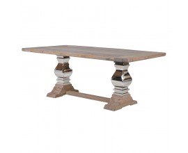 Vidiecky luxusný obdĺžnikový jedálenský stôl Braddock z borovicového a brestového masívu s chrómovanými nohami 200cm