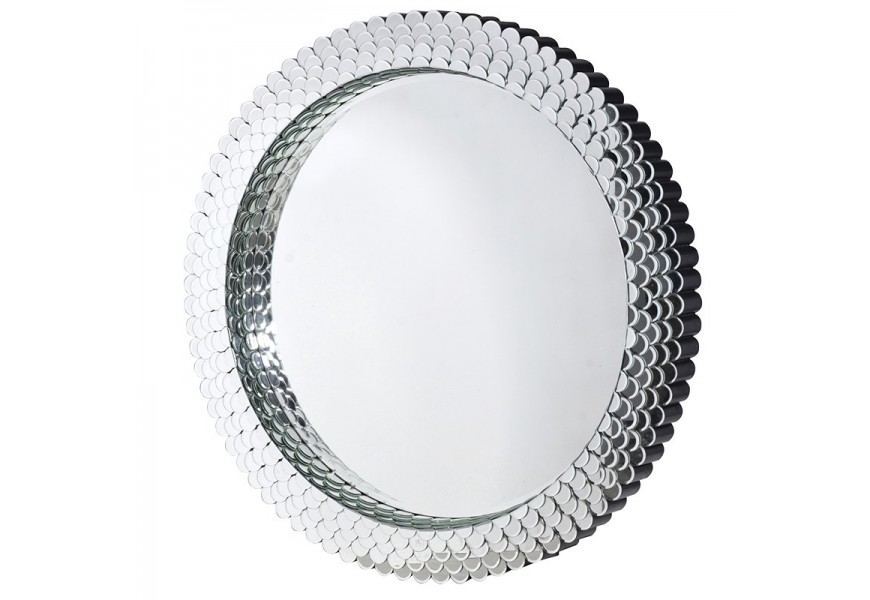 Luxusné okrúhle veľké zrkadlo Lemoine v striebornom ráme