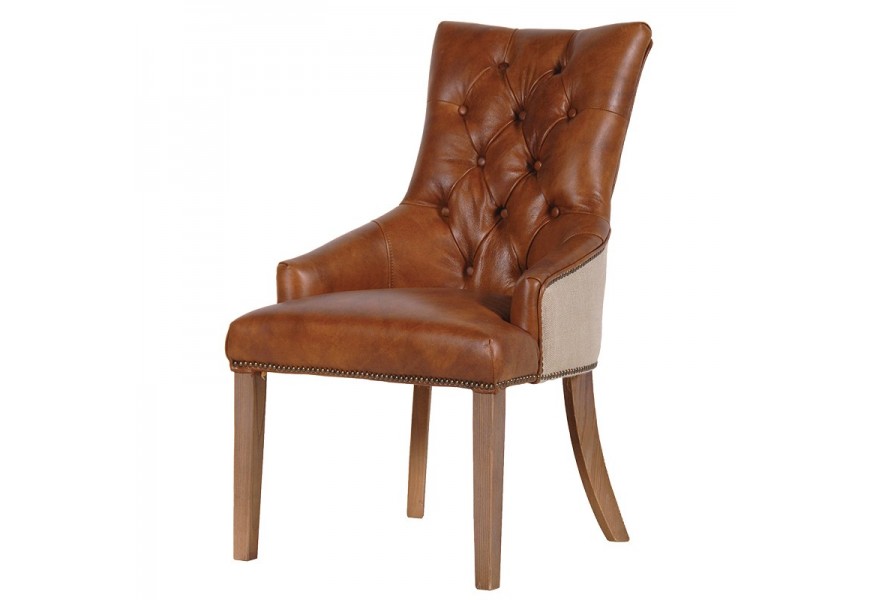 Jedálenská stolička CHESTERFIELD z pravej kože 98cm