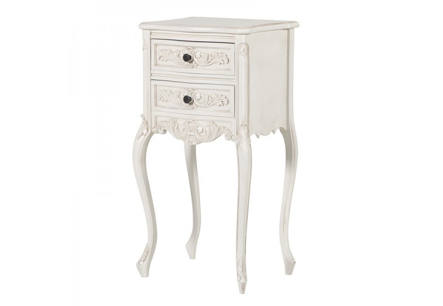 Štýlový provensálsky nočný stolík Antic Blanc so zásuvkami 74cm