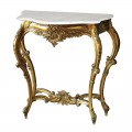 Luxusný barokový konzolový stolík Roi Gilt v zlatom mahagónovom vyrezávanom vyhotovení s mramorovou bielou vrchnou doskou