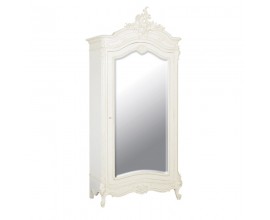 Luxusná jednodverová zrkadlová provensálska skriňa Antic Blanc s ornamentálnym vyrezávaním biela 236 cm