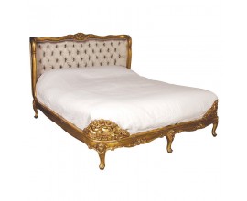 Luxusná baroková manželská posteľ Roi Gilt s mahagónovým rámom v zlatej farbe a hodvábnym prešívaným čalúnením 180 cm