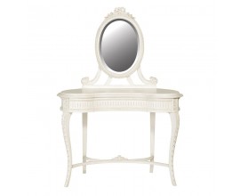 Štýlový provensálsky toaletný stolík Antic Blanc v patinovanej bielej farbe s oválnym zrkadlom a zdobenými nožičkami 145 cm