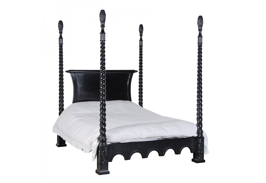 Exkluzívna posteľ z masívu s ozodbnými stĺpikmi pre nebesá