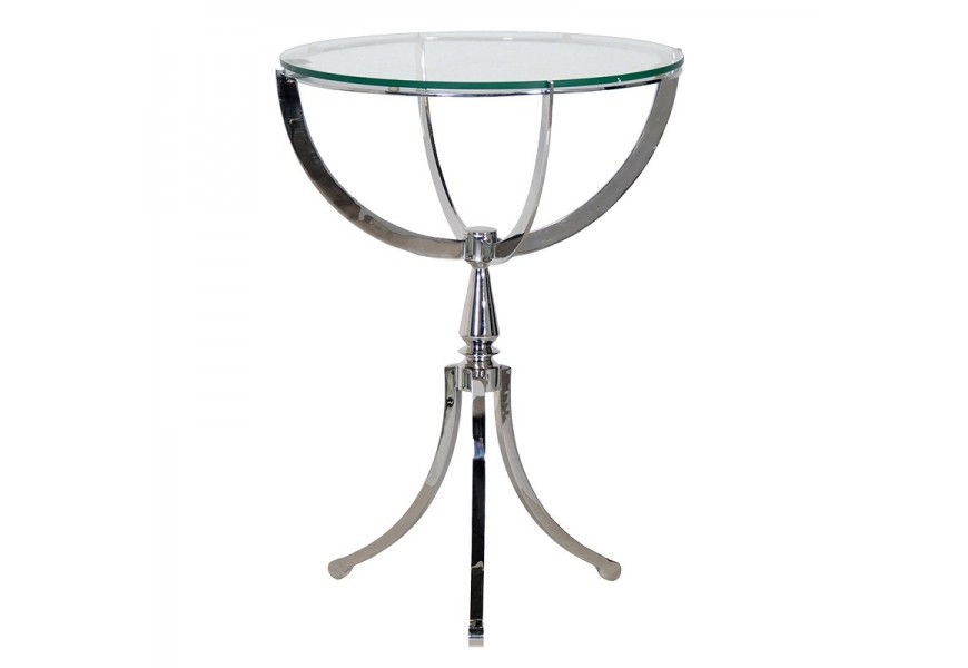 Exkluzívny sklenený nerezový okrúhly príručný stolík 64cm