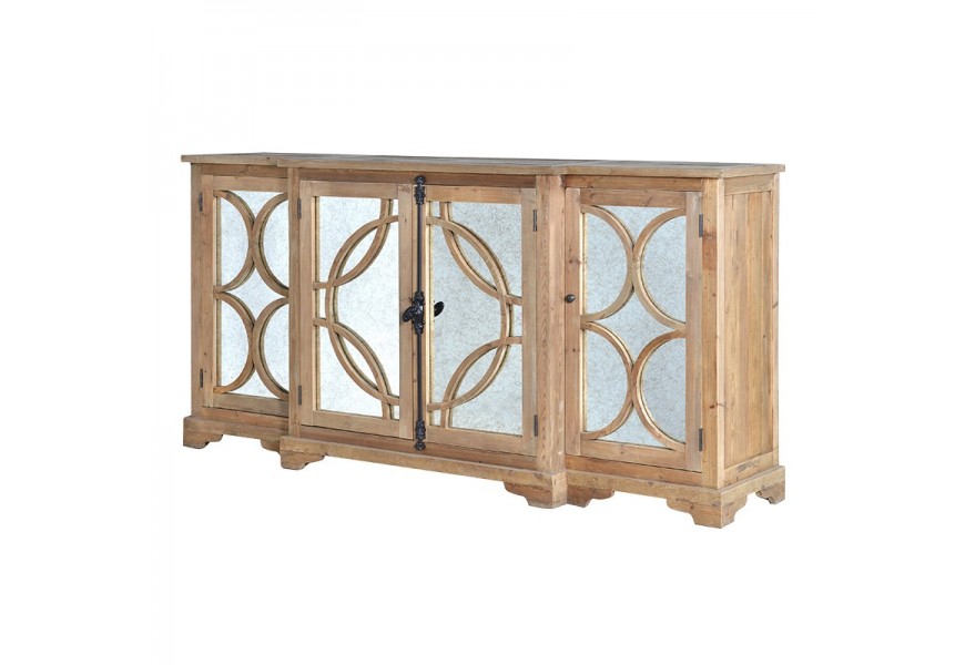 Luxusný príborník Kairi z masívneho dreva so štyrmi dvierkami s rustikálnym zdobením