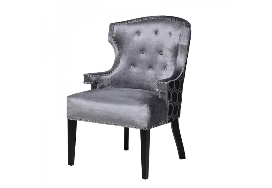 Jedinenčé a exkluzívne šedé kreslo Leeroy so zamatovým čalúnením