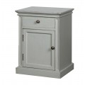 Sivý vidiecky nočný stolík v holubej sivej farbe s vintage efektom s dvierkami a zásuvkou