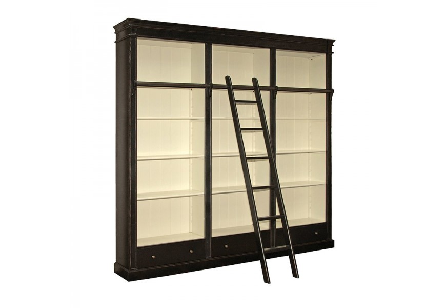 Čierna vysoká knižnica Riva Noir vo vintage štýle s rebríkom