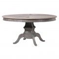 Masívny okrúhly jedálenský stôl Bradenton z brestového dreva v sivej farby s vyrezávanými nohami 150cm