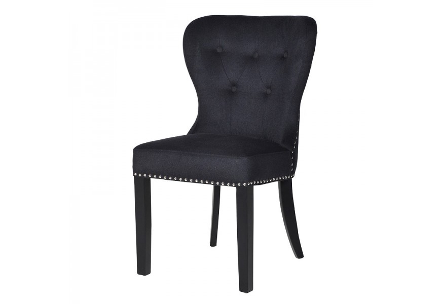 Chesterfield luxusná čierna čalúnená jedálenská stolička Villarta s masívnymi nohami 92cm