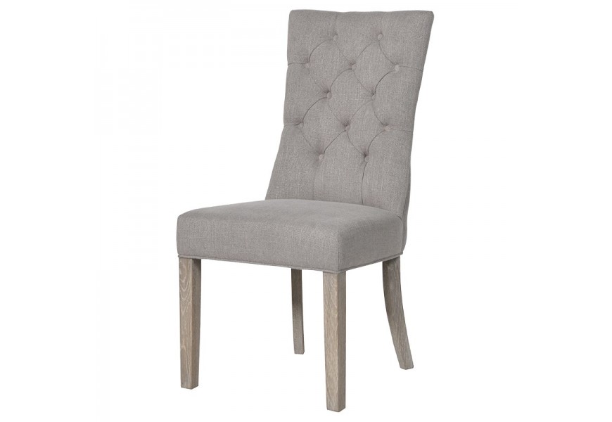 Chesterfield luxusná béžová jedálenská stolička Navalpino s masívnymi dubovými nohami  103cm