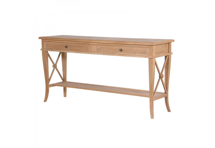 Dubová masívna konzola Sacramento hnedej farby vo vidieckom štýle so zásuvkami