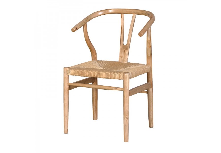 Vidiecka drevená jedálenská stolička Hesien s vypletaným sedákom v prírodných farbách 81cm