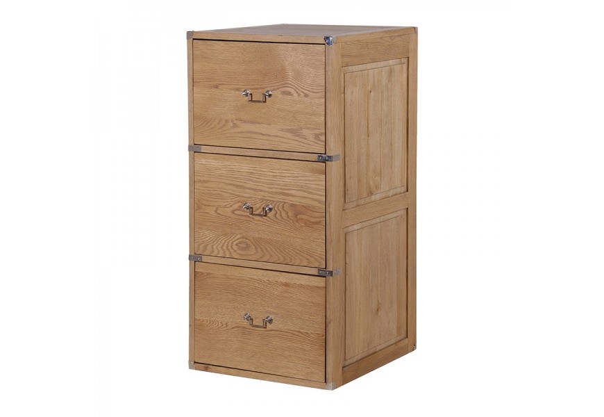 Masívna koloniálna skrinka s tromi zásuvkami Chene Vieux svetlohnedej farby z masívneho svetlého dreva