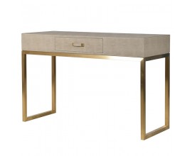 Art-deco béžový konzolový stolík Faux Shagreen s matnými zlatými nohami 120 cm