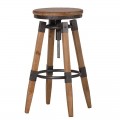 Industriálna drevená barová stolička Dofle s nastaviteľným kruhovým sedadlom 69cm