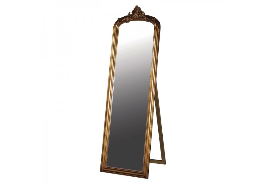 Klasické stojace zrkadlo Blaca so zdobeným rámom z dreva v zlatej farbe