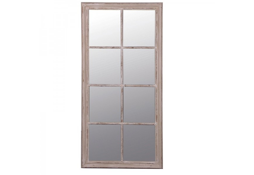 Dizajnové obdĺžnikové zrkadlo Pana z dreva v taupe sivej farbe