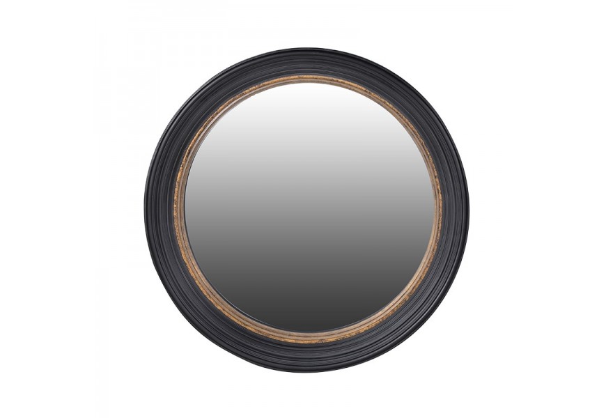 Dizajnové okrúhle zrkadlo Lazia s dreveným vyrezávaným rámom v čiernej a zlatej farbe