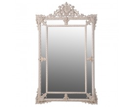 Klasické dizajnové zrkadlo Ornata s dreveným zdobeným rámom v krémovej farbe obdĺžnikové 182cm