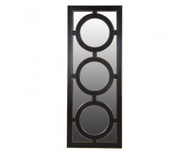 Art deco dizajnové nástenné zrkadlo Mirana s čiernym dreveným rámom s kruhovým zdobením a zlatým lemom 160cm