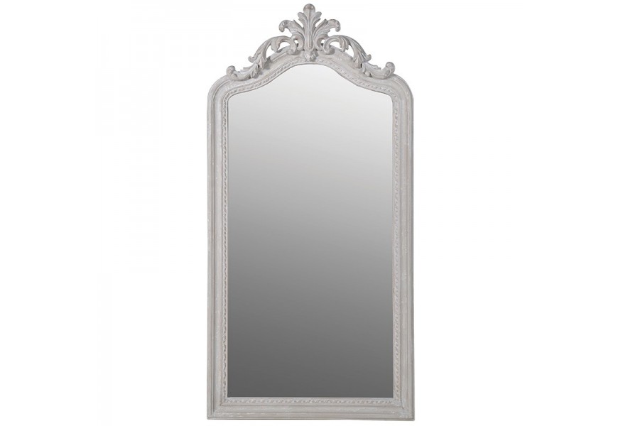 Barokové biele nástenné zrkadlo Syaracuse s dreveným rámom s ornamentálnym vyrezávaním