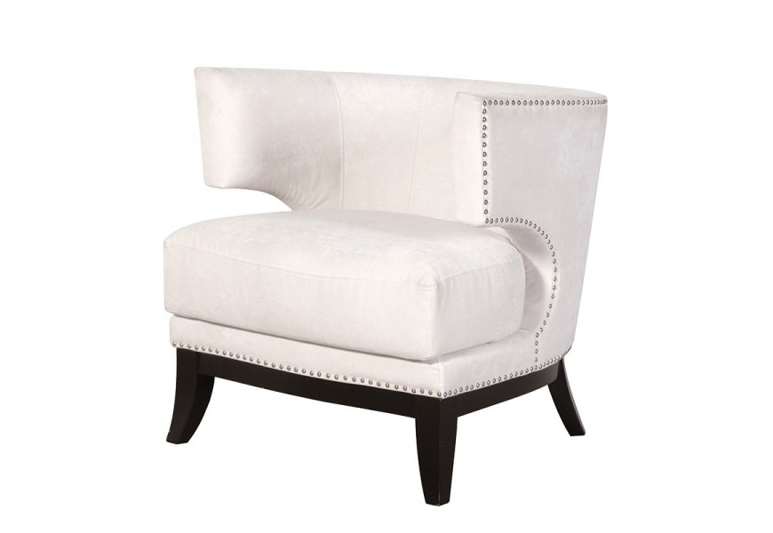Štýlové biele zámocké kreslo Frimble s čiernymi nohami z masívu