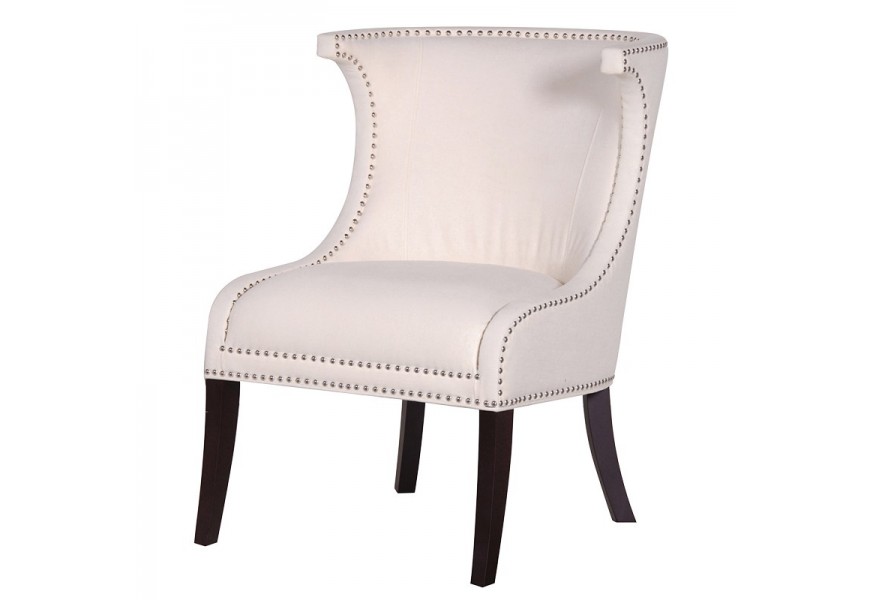 Štýlová biela zámocká stolička Ferel s čiernymi drevenými nohami