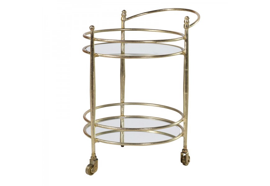 Luxusný zlatý Art-deco kruhový príručný stolík Trey na kolieskach