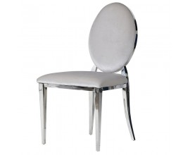 Glamour strieborná jedálenská stolička Norris s kovovou chrómovou konštrukciou a zamatovým poťahom 92cm