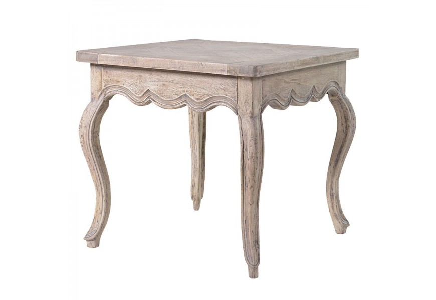 Štýlový vintage štvorcový príručný stolík Nature z masívneho akáciového dreva v hnedej farbe s patinou a vyrezávaním 56 cm