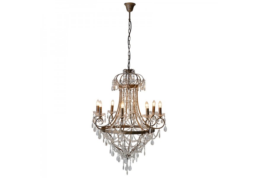 Luxusný luster Thames v barokovom štýle s mosadznou kovovou konštrukciou a sklenenou reťazovou výzdobou